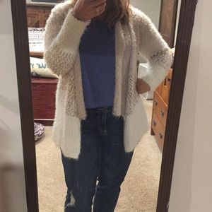 Cream and tan fuzzy sweater